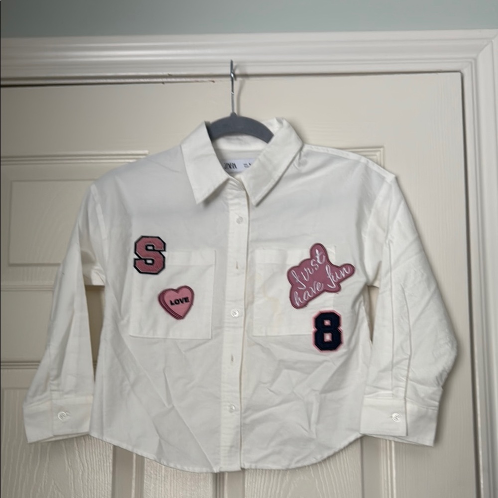 Zara White and Pink Button Down Shirt